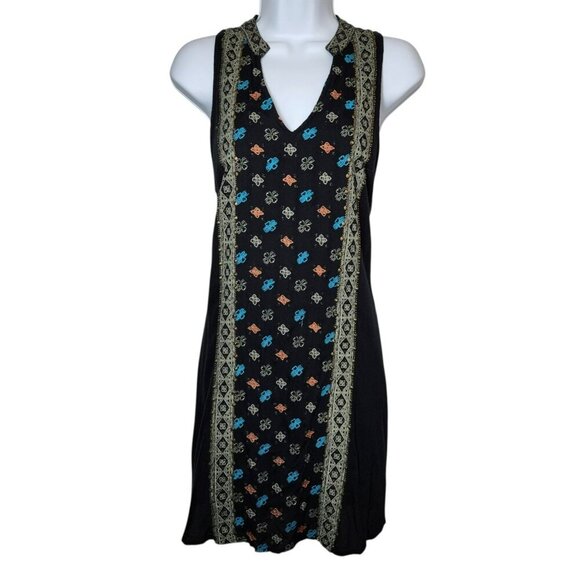 O'Neill Black Sleeveless Dress L Boho Embroidered Beaded Trim 33" Long Cotton Li - Picture 1 of 9